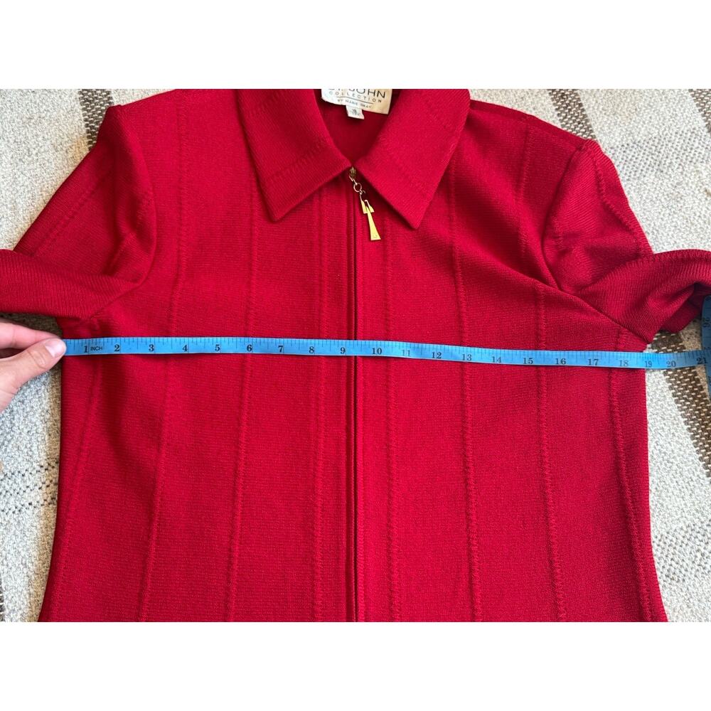 St John Marie Gray Red Jacket Bell Sleeve 10 Zip Large Crop Blazer Wool Vintage - Picture 5 of 10